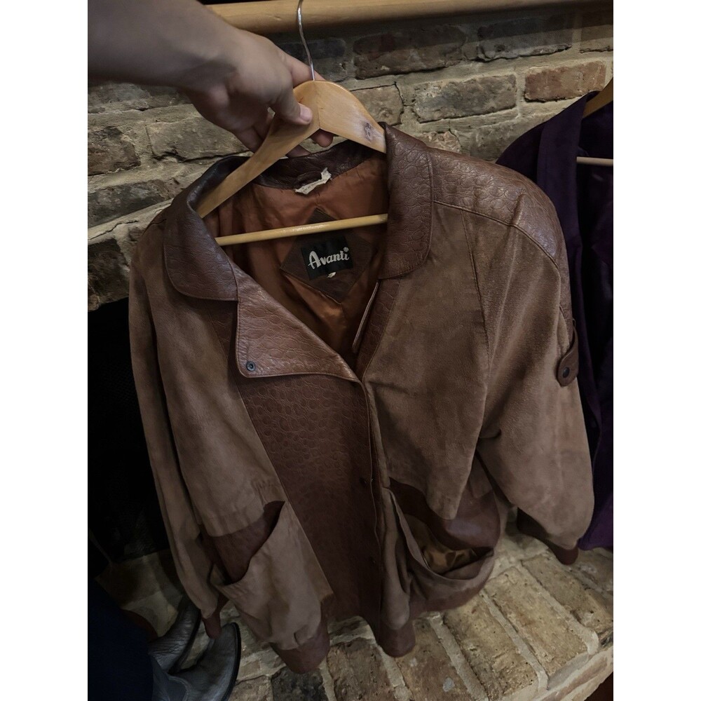 Vintage Avanti Brown Embossed Leather Jacket Bomber Size L  Made In Yugoslavia